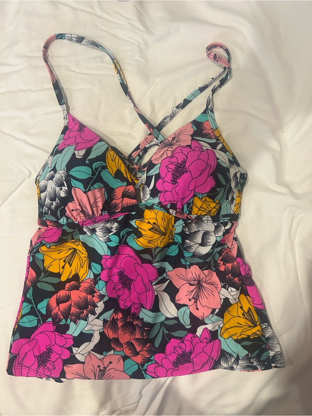 Hula Honey Pink, Teal & Yellow Floral Swim Top